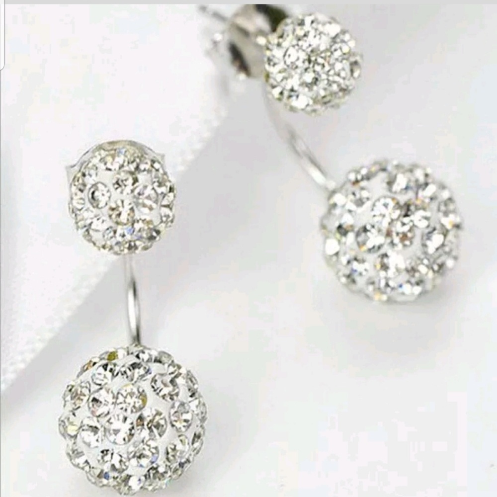 NIB Double glittering rhinestone ball earrings - Picture 4 of 4